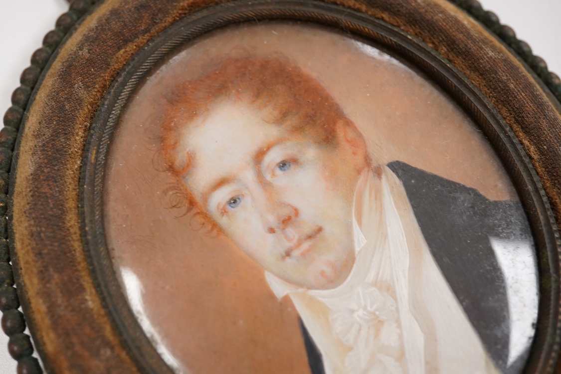 Regency School, Portrait miniature of a gentleman, oval oil on ivory, housed in a pendant frame, 5.5 x 4.5cm CITES Submission reference V7W9GEML